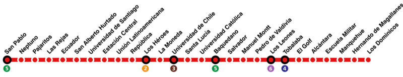 Onde ficar em Las Condes: melhores regiões e hotéis em Santiago 15 Mapa Linea 1 Metro de Santiago 1.png